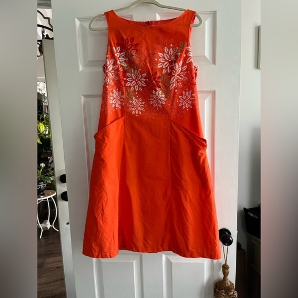 Pendleton Tangerine White Floral Sleeveless A Line Dress Size‎ 10